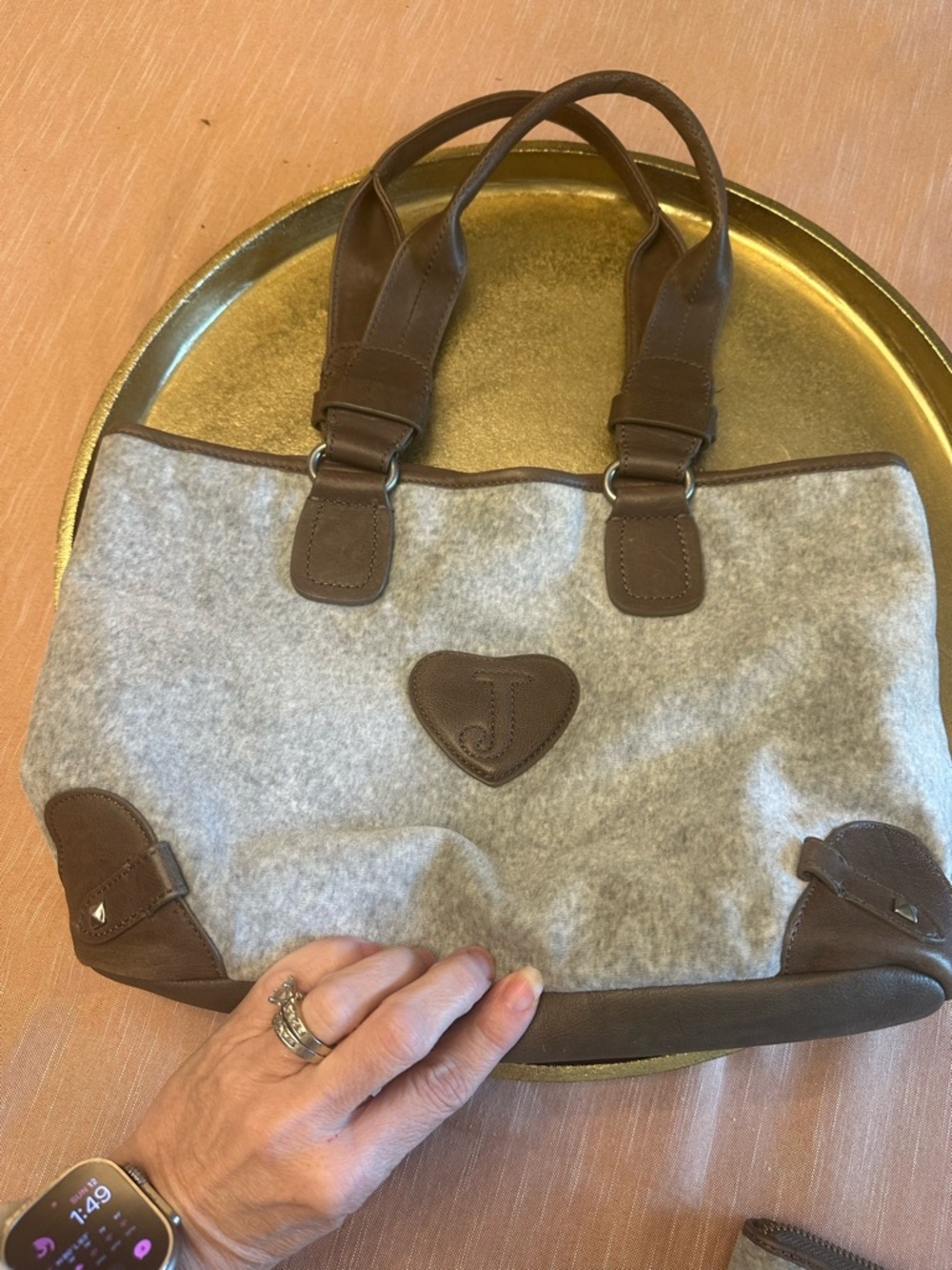 VINTAGE Y2K JUICY COUTURE VELVET VELOUR Tote Studded Logo Bag - Picture 4 of 8